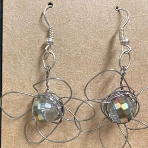 Iridescent Silver Wire Flower Earrings